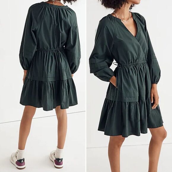 NWT Madewell Cotton Poplin Wrap Mini Dress Dark Palm Green Women’s Size XL NEW - Picture 14 of 14